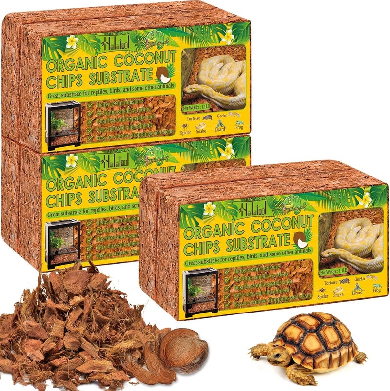 Halatool 6 Pack Compressed Coconut Chips Substrate for Reptiles, Natural Coconut Husk Bedding Coco Coir Chips Terrarium Substrate for Reptiles Ball Python Frog Snake Gecko Hermit Crab Tortoise - Image 2